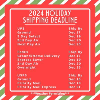 2024 Holiday Shipping Deadline