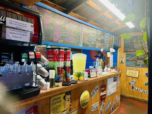 Counter showing beverage selections