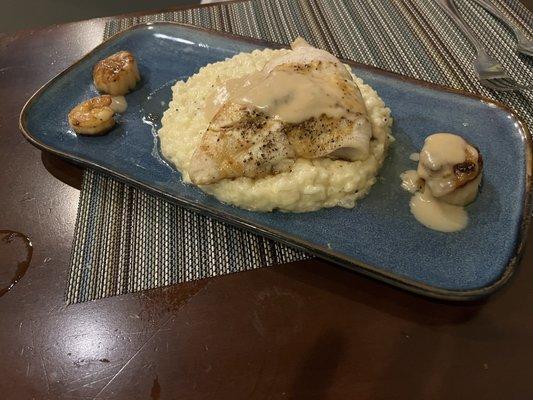 Trigger Fish with Scallops and Shrimp