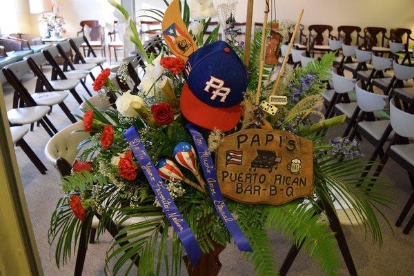 Floral arrangement made extra special by using personal items.