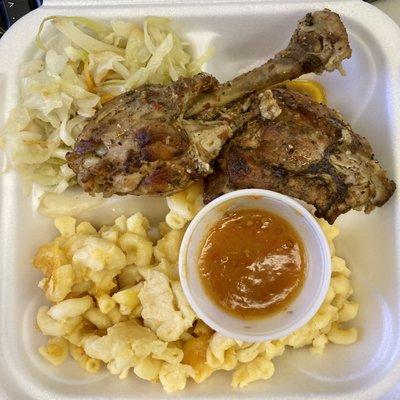 Jerk Chicken, Mac 'n' Cheese, Cabbage