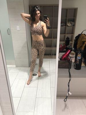 This locker room is always CLEAN & stocked w/ useful amenities. (I was alone in photo btw) Also how cute is my matching cheetah outfit? Rawr