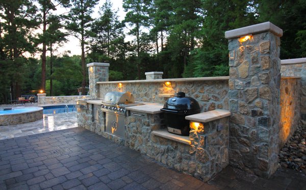 Stone Outdoor Kitchen, Grill, Green Egg