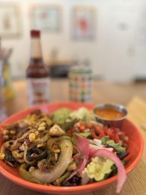 Grilled veggie and soyrizo bowl