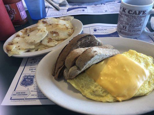 Cheese omelette, home fries and rye toast at B&K Cafe.