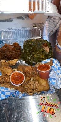 Collar greens candied yams fried chicken