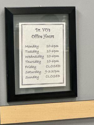 Dr. Vo's office hours