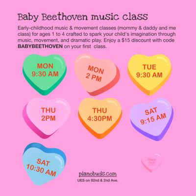 If you are looking for baby and me classes, you are welcome to attend Baby Beethoven music & movement classes.