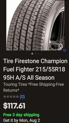 This is the tire that would've matched the tires on my vehicle and it's over $66 less than what they sold me.