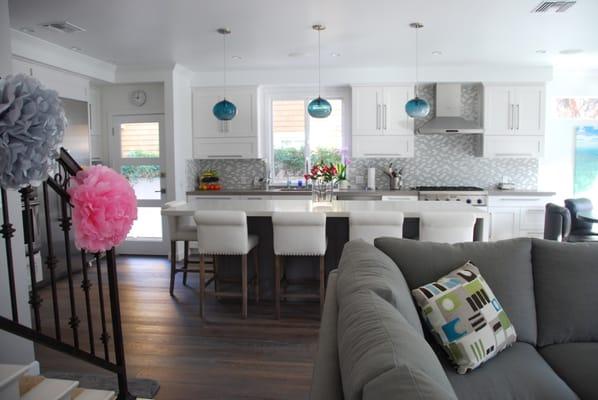 Back view of barstools reupholstered by Off the Bolt.  Comfy and good looking...thanks Mike and Sarah!