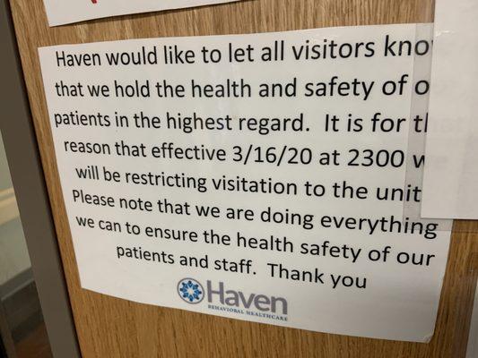 Haven's no visitor policy