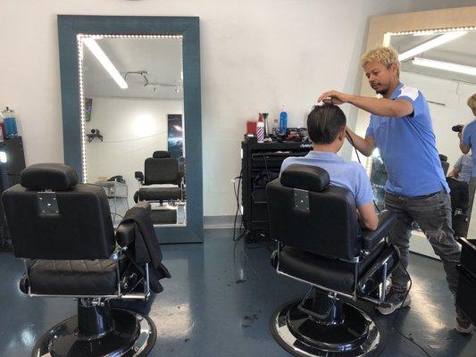 Dad getting a haircut