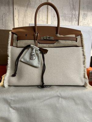 Newer then New, Hermes Fray Fray 35cm Gld/Toile Birkin Palladium Hardware BNIB