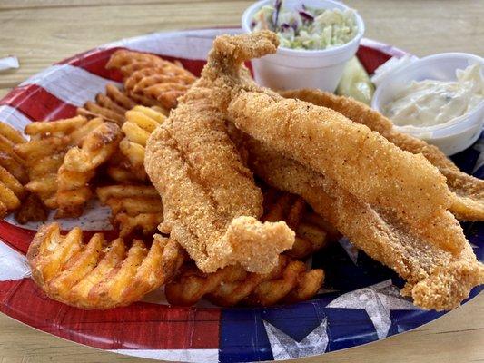 Catfish, fries and coleslaw