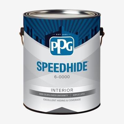 Speedhide Interior Latex available in gallons and 5 gallon pails. Flat, Eggshell, Semi-Gloss available.