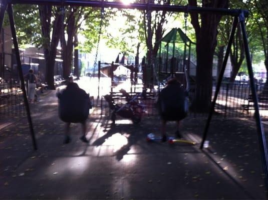 Swings in shade so it won't burn tushies