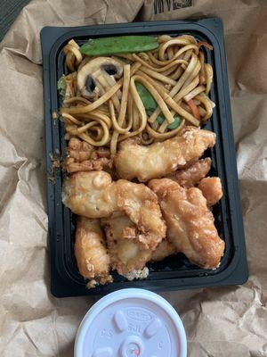 Sweet and sour chicken with lo mein