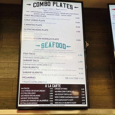 Combo Plates and Seafood Menu