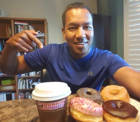 It's national donut day!  Dunkin Donuts gives you a FREE donut if you but a drink.