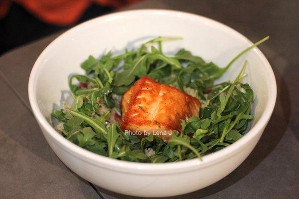 Salmon Farro Salad ($19.99) - salmon, bulgur, pear, watermelon radish, mint, parsley, arugula, fennel, citrus vinaigrette