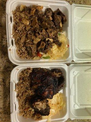 Oxtail Large and Jerk Chicken medium