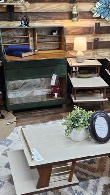 Vintage Secretary, 2 drawers, glass sliding doors, drop down desk, hand painted and a touch of Garfield. $99