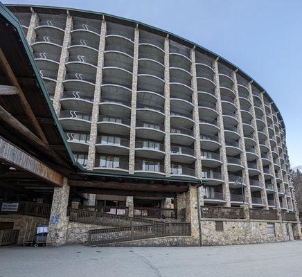 Hotel exterior facing slopes