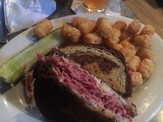 Reuben, tater tots, Cold Snap.  Delicious!