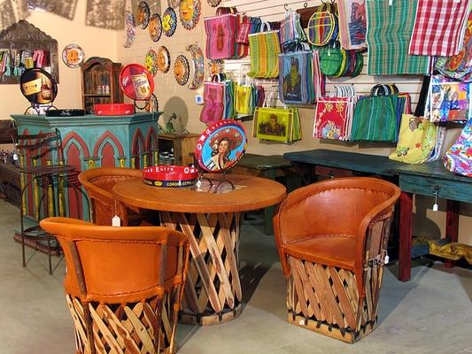 Authentic Mexican equipale pigskin furniture for your patio or home cantina.