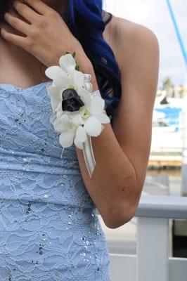 I brought in a mini Darth Vader and they incorporated it into this beautiful corsage. It was the Sith!