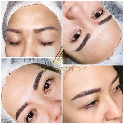 Microblading eyebrows.