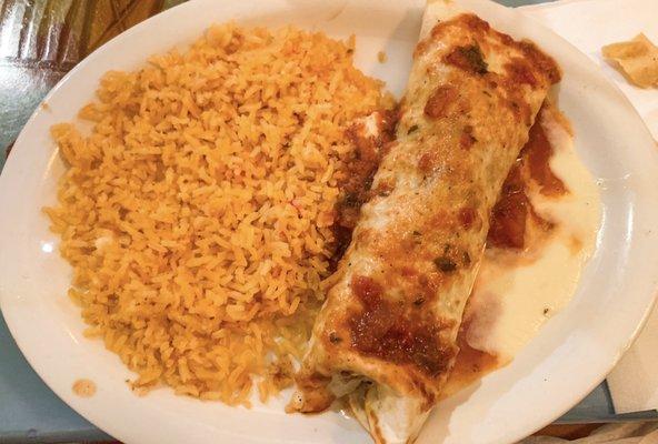 Steak burrito and rice