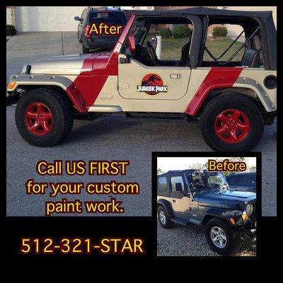 Let us customize your vehicle with a new paint job.  Call us at 512-321-7827