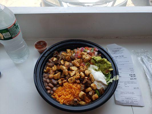 Steak and chicken burrito bowl