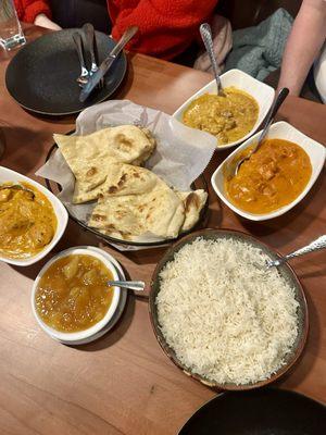 Lamb korma, potato masala, coconut curry, chutney.