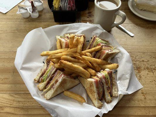 Club Sandwich with a side of fries