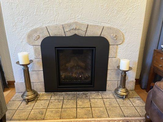 Fireplace with custom surround.