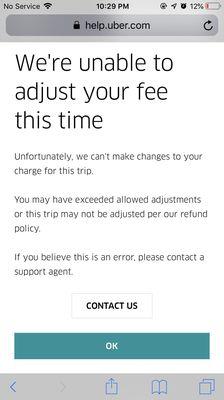 I've been trying to dispute a charge with uber and they will not refund me for the driver going to the wrong location.