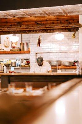 Chef Lucas behind the Oyster bar