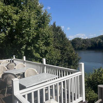 Outdoor seating on the back patio overlooking the Susquehanna river, so nice!