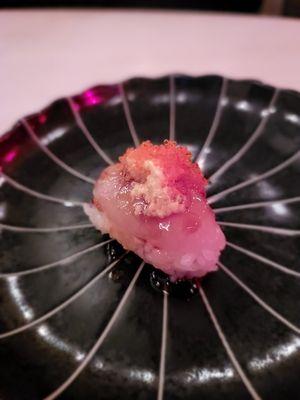 13th Course- Baby Marilyn- Hokkaido Scallop/Hotate/帆立貝, tobiko caviar, and eel sauce. Signature dish. Outstanding