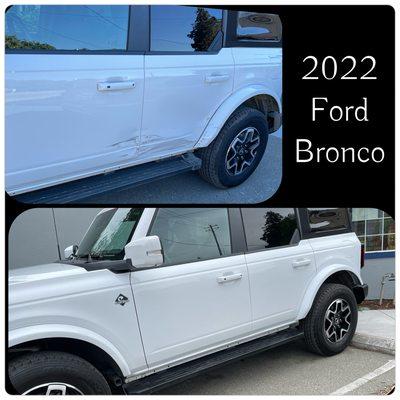 2022 Ford Bronco front and rear driver door replacement and blended adjacent panels.