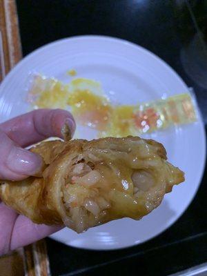 Egg roll with duck sauce and hot mustard