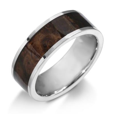 Exotic Wood And Titanium Gentleman's Wedding Band. Charleston Alexander Diamond Importers.