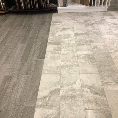 Revo-tile flooring installed on our showroom floor.