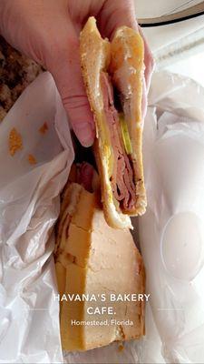 Cuban sandwich overpowered with mustard. I put the lone pickle on after having to ask and found them missing on the side. Excellent bread!