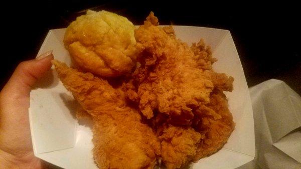 Chicken tenders and a biscuit