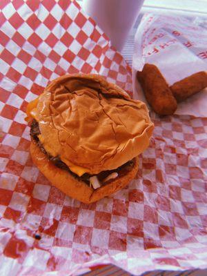 Awesome burgers with amazing cheese sticks!