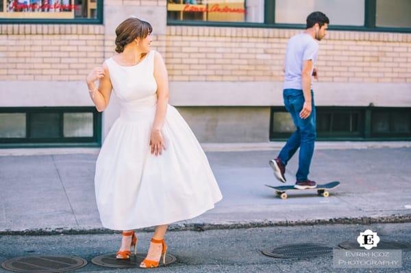 Skateboarding photo bomber