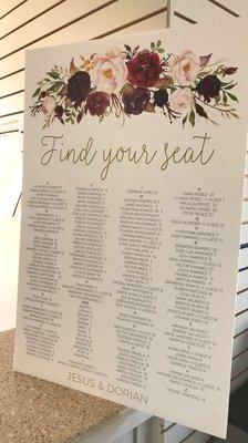 I got a beautiful seating chart made here!